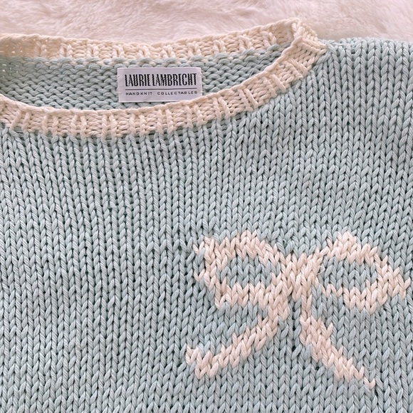 Rare Laurie Lambrecht Bow pattern padded Hand knitted sweater - Picture 2 of 6